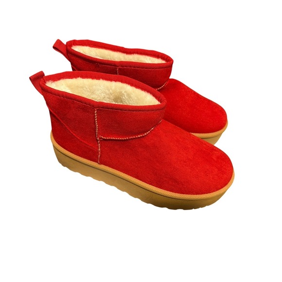 Cozzy Girl Shoes - Cozzy Girl Super H Red Platform Mini Boots Faux Fur Lined Size 8 NEW
